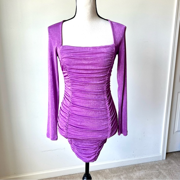 PRINCESS POLLY Everleigh Purple Long Sleeve Ruched Mini Dress—SZ. 2 - Picture 6 of 15